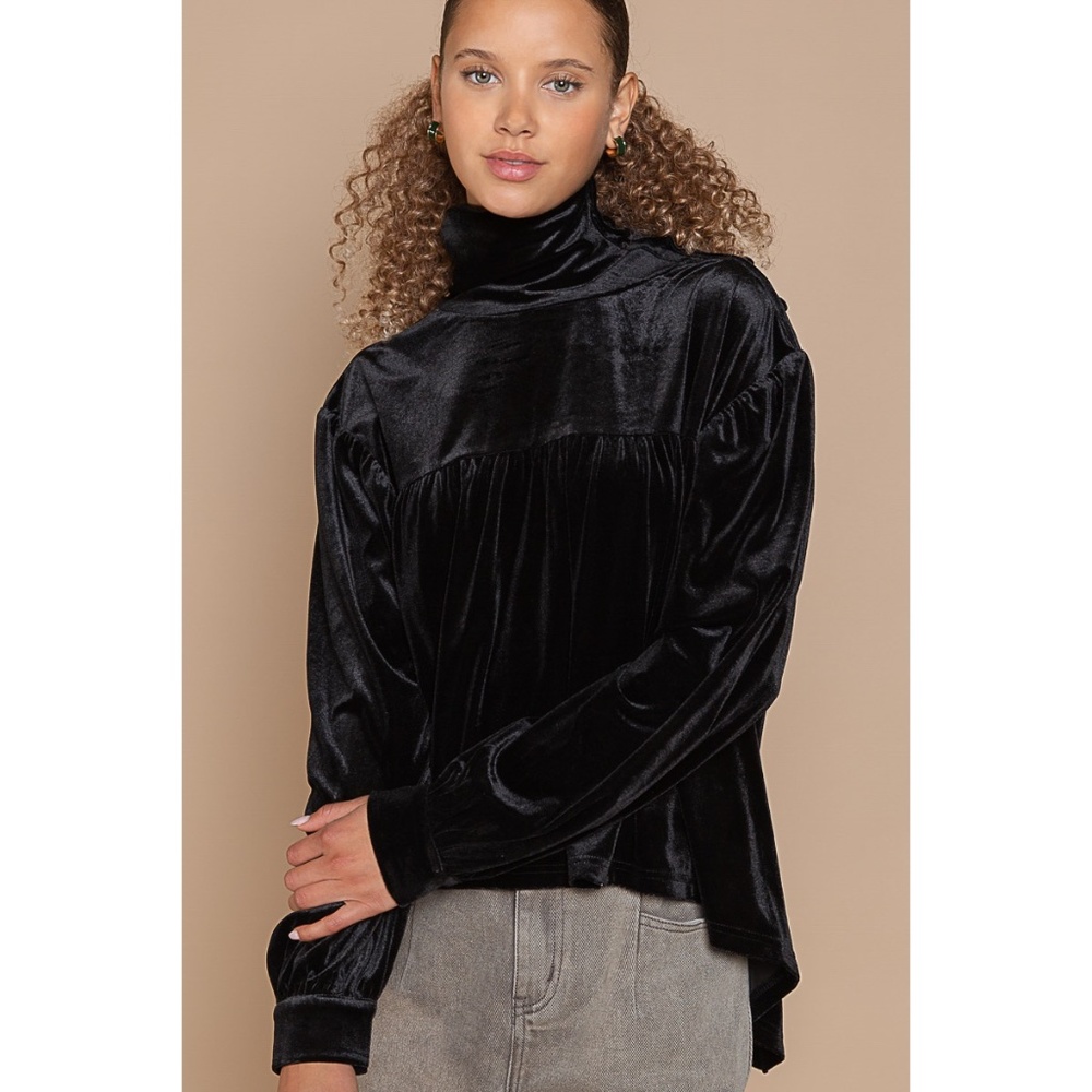 Black Velvet High Neck Shirt